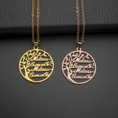 Diy Stainless Steel Name Necklace Electroplated Real Gold English Life Tree Family Necklace Cross-Border Exclusive