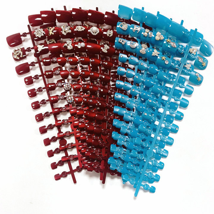 夏天必备24片全号脚趾纯色宽猫眼预制穿戴甲爆闪脚趾甲贴片可批发详情1