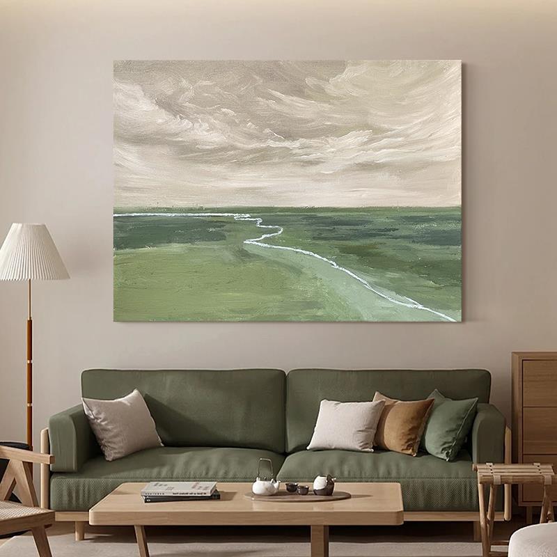 Original hand-drawn "Chaka Salt Lake" living room wabi-sabi style hanging painting, simple decorative painting for the entrance hall, abstract oil painting Application Scenario