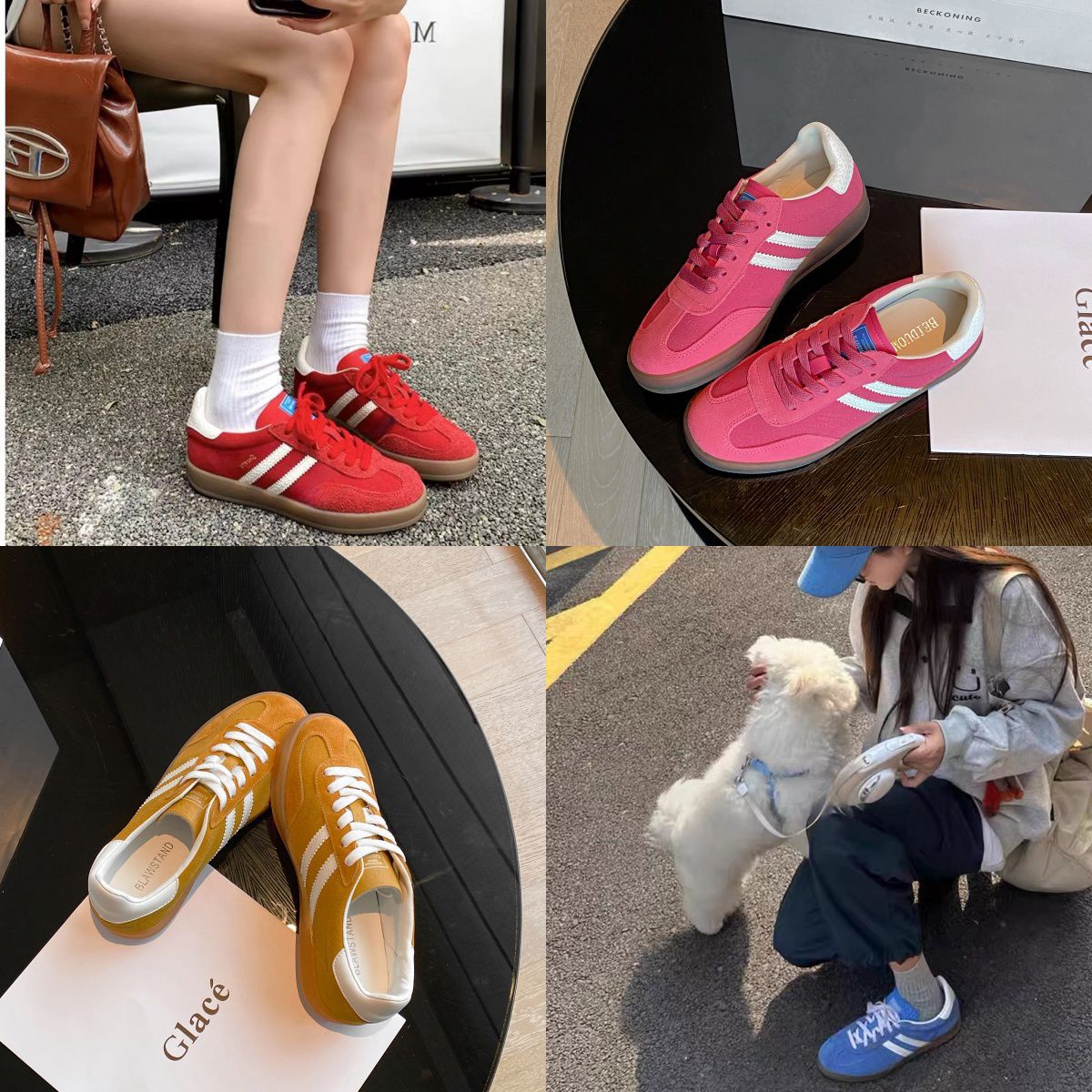 真皮经典德训鞋女2024新款复古红色百搭休闲鞋平底透气拼色板鞋女