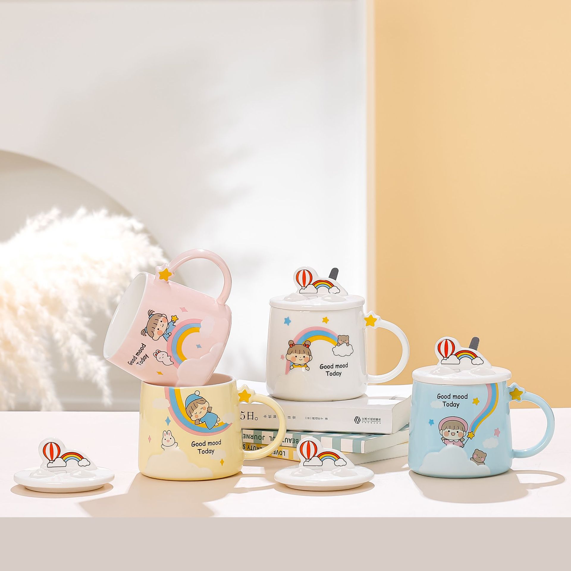 Cute girls, ceramic water cups, high appearance level, household ceramic cups, mugs, souvenirs, cartoon couple cups