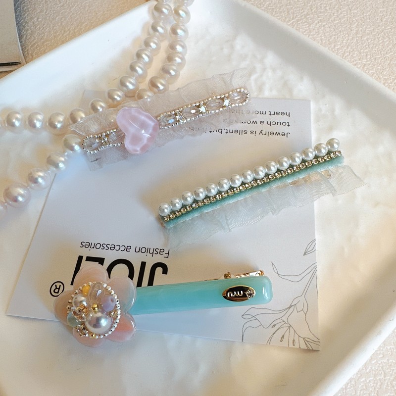 French Sweet Flower Rhinodrill Hair Clip One Line Internet Celebrity Girl Bangs Clip Side Clip Clip Hair Clip Specification drawing