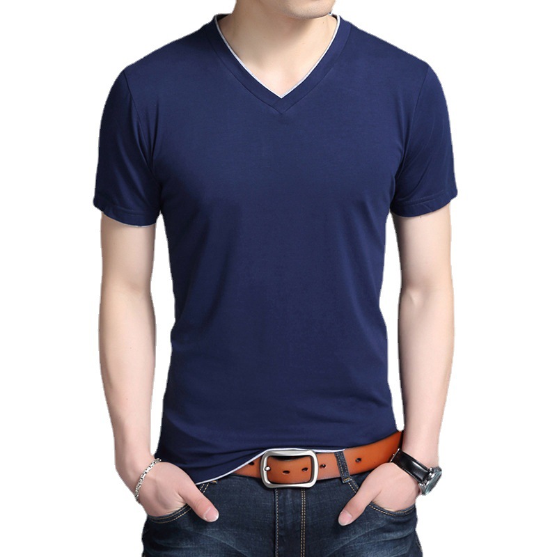 2022 Summer men's T-shirt, fashionable and casual solid color stand-up collar short-sleeved T-shirt, men's base layer, trendy men's clothing manufacturer wholesale Item Picture