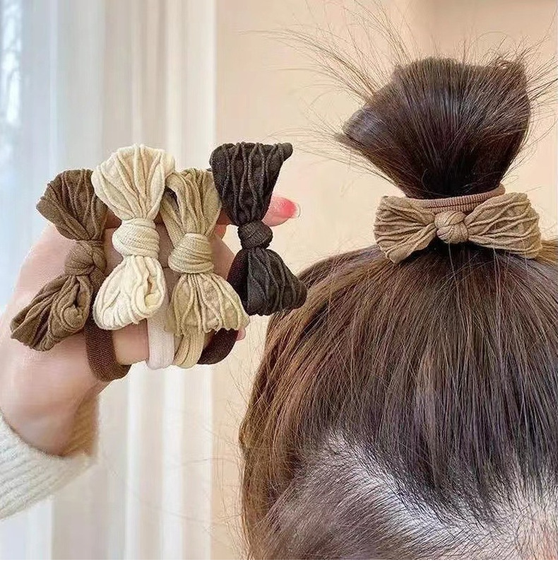 Wholesale of new Korean-style bow hair ties, hair bands, hair tie covers, leather bands, simple and high-elasticity hair ties for women, and hair accessories pic 33