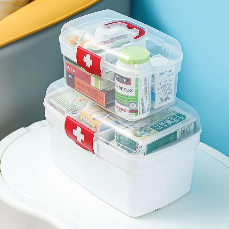 Medical Kit Household Double Plastic Storage Box Portable First Aid Medicine Kit Children's Medical Kit Medicine Organizer Box Specification drawing