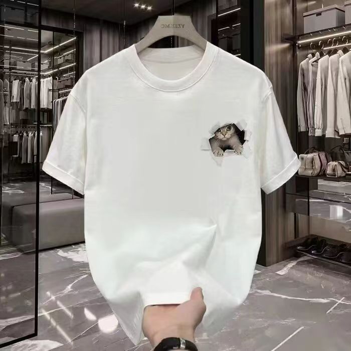 Pure cotton printed short-sleeved 2024 summer new round neck pull-off loose casual trendy women's T-shirt consignment wholesale details Picture