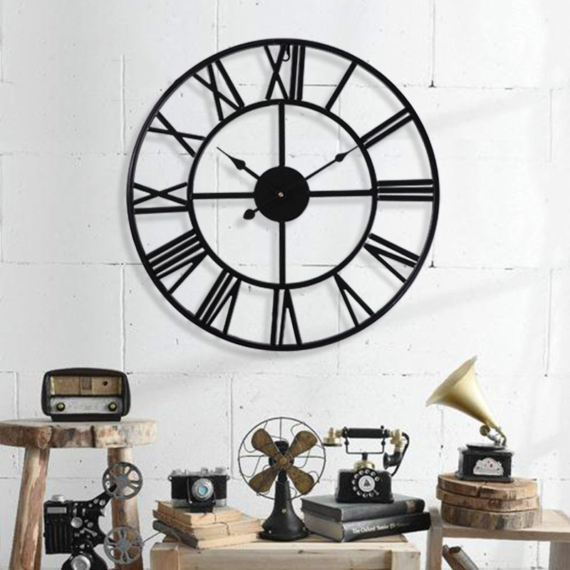 跨境钟表挂钟客厅 工业风罗马数字极简风装饰挂墙上静音个性时钟