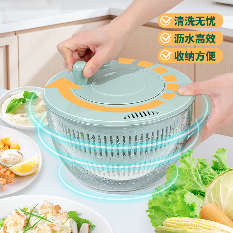 Factory direct sales of multi-functional vegetable slicer, manual rotary draining basket, fruit and vegetable spin dryer, and vegetable salad dehydrator Specification image