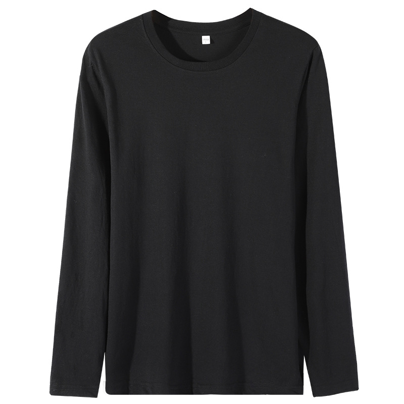 180g combed cotton men's long-sleeved T-shirt, long neck, trendy cultural T-shirt, printed logo T-shirt base layer, solid color Item Picture