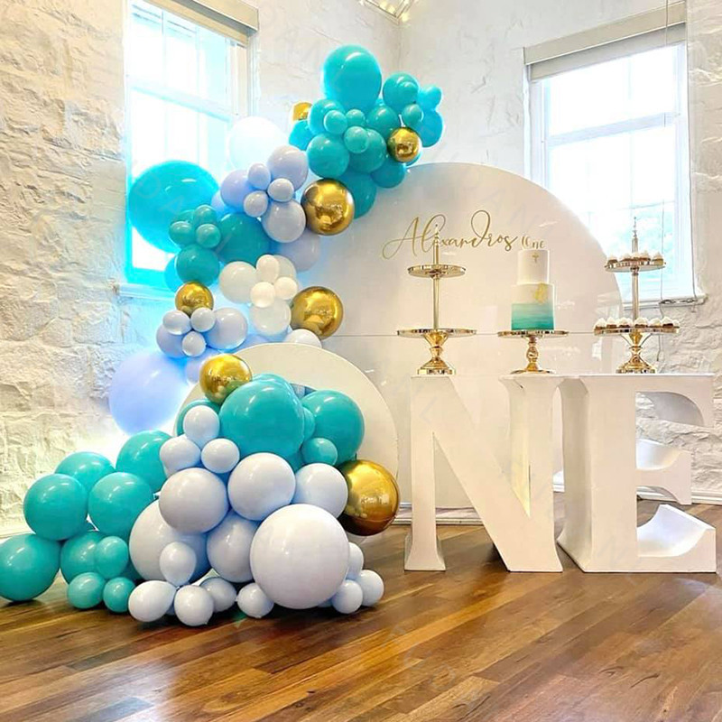 跨境新品 蓝色马卡龙乳胶气球 生日装饰布置气球链套装节日用品