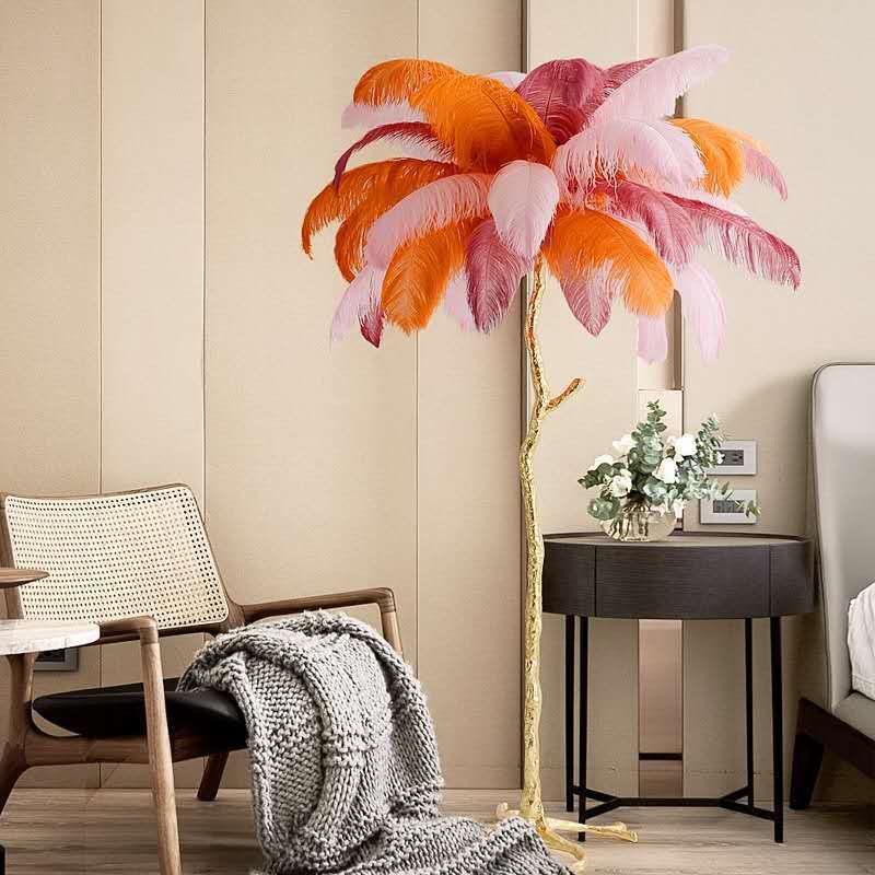 Feather Table Lamp Ins Nordic Romantic Ostrich Hair Bedroom Bedside Lamp Resin Wedding Room Studio Floor Lamp details Picture