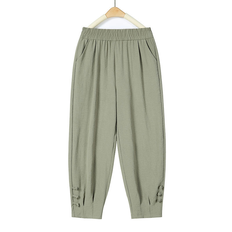 Middle-aged mom pants 2024 Summer thin high-waisted slimming Middle-aged and elderly women pants Loose grandma Harun eight-inch pants Item Picture