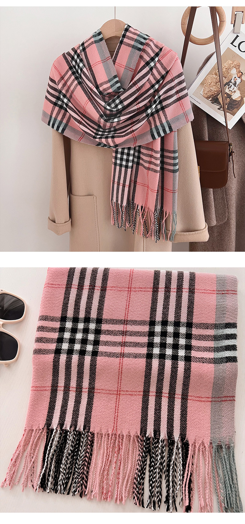 2025秋冬新款欧美经典格子仿羊绒围巾流苏披肩两用围脖现货批发详情20