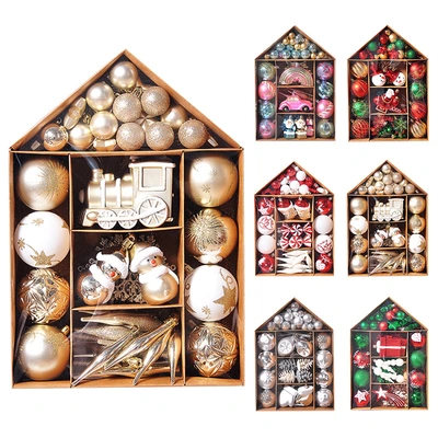 Cross Border New Christmas Decorations Hanging Christmas Ball House Set Christmas Ornaments 70 Christmas Tree Ornaments