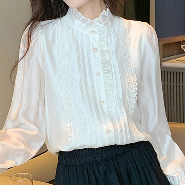 A French high-end black ear-trimmed long-sleeved chiffon shirt for women in the early spring of 2025, a unique and youthful top Application Scenario