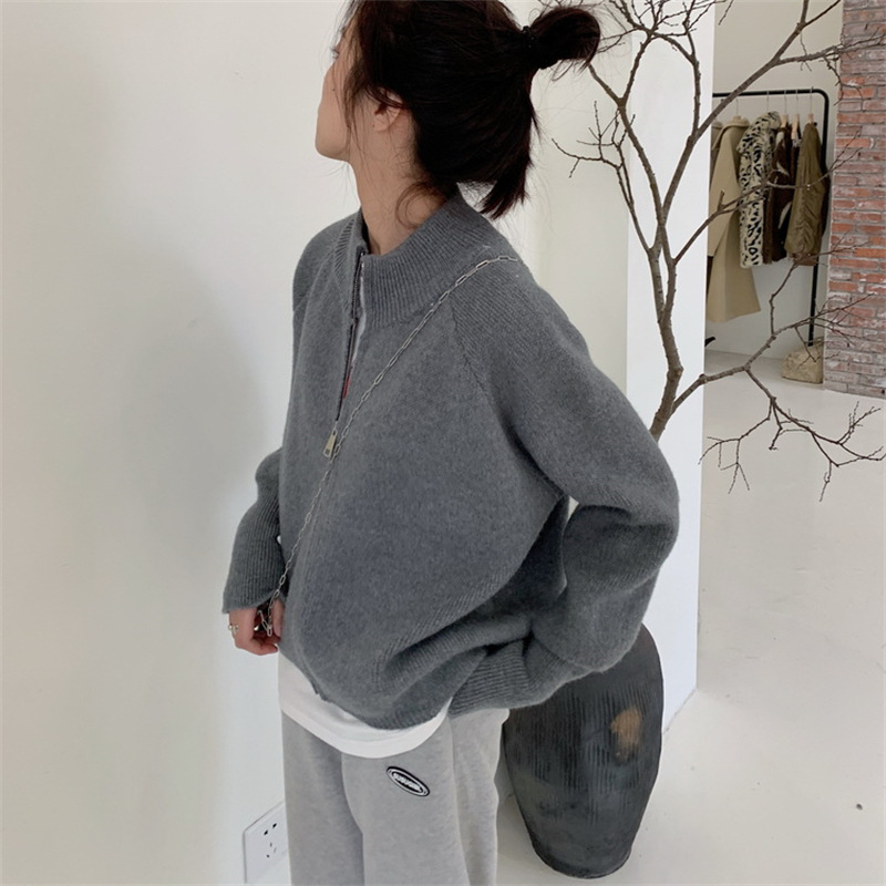 Short zipper sweater cardigan for women, spring new Korean style loose and casual long-sleeved knitted sweater, youthful outerwear for women details Picture