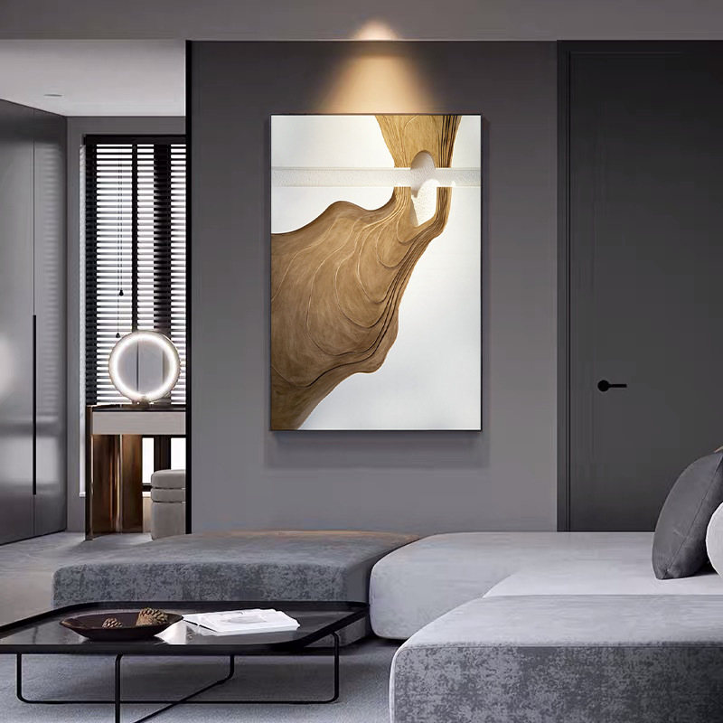 Hand-painted oil painting "Logism", three-dimensional wood carving installation painting, living room entrance decoration, Italian minimalist style Application Scenario