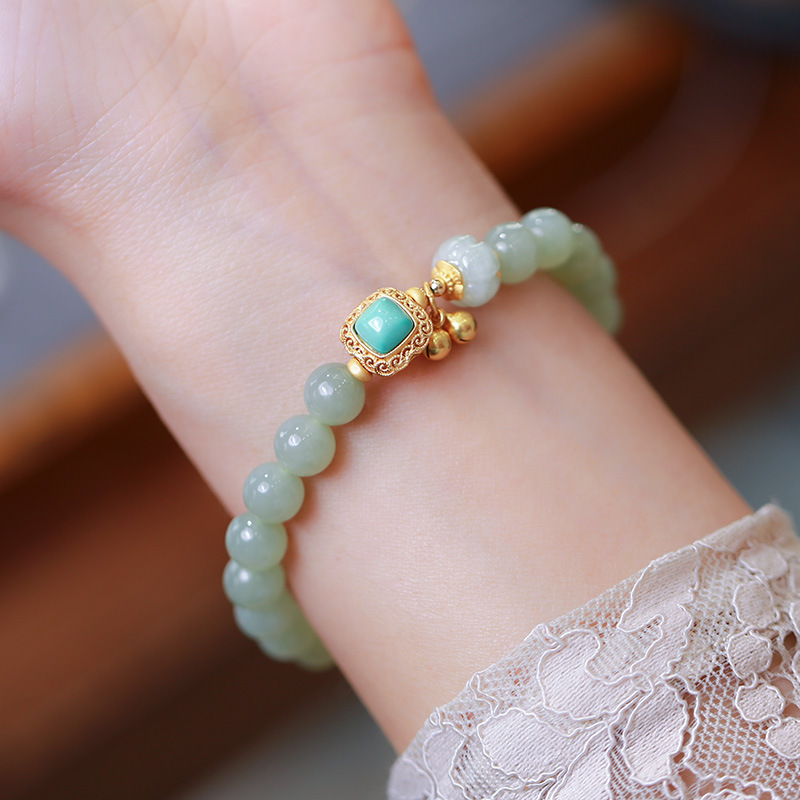 Factory wholesale of natural Hetian jade bracelets and strings, green pine fence jade pendants, pumpkin and small bell accessory strings