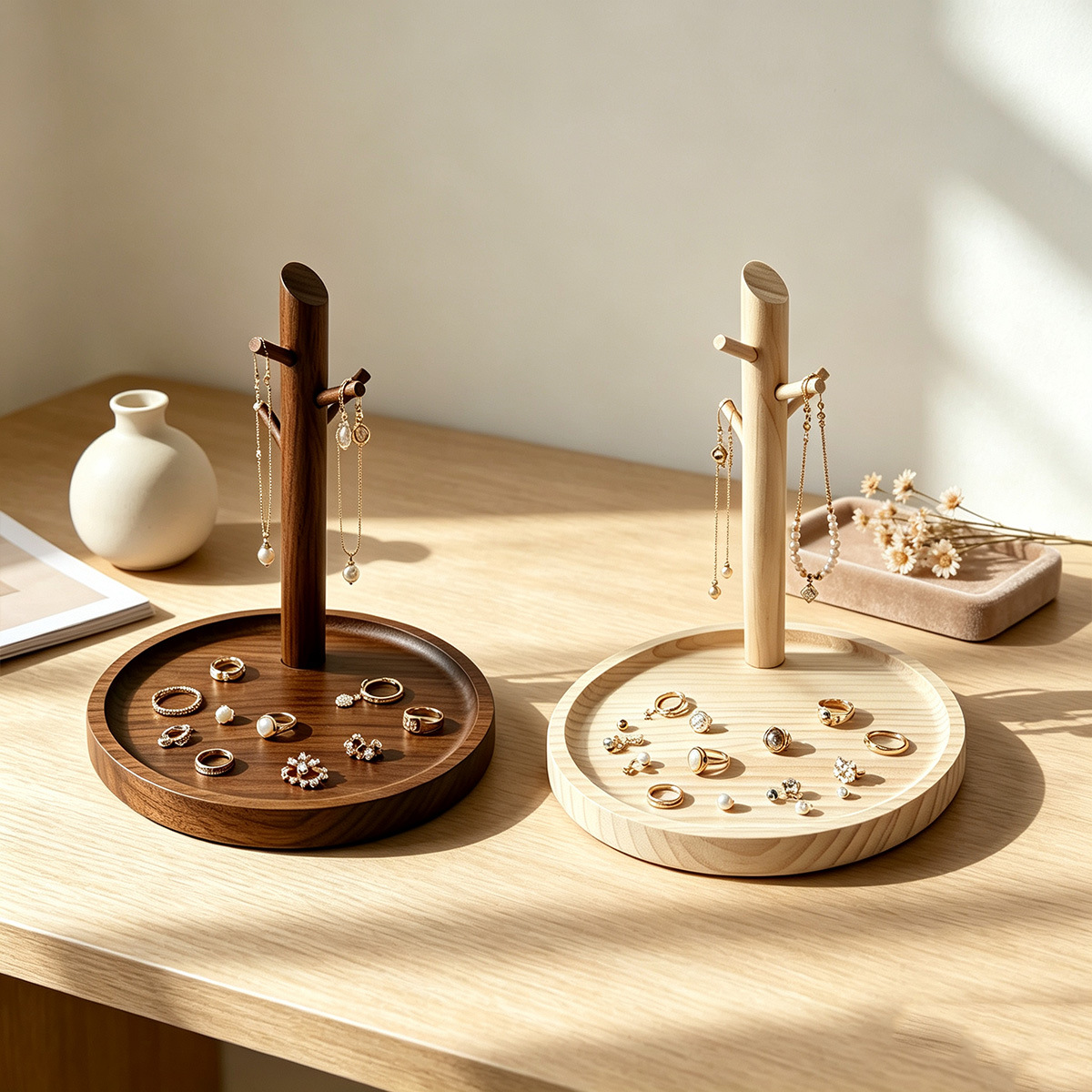 Wooden flat-layer bracelet stand, street stall store, bracelet, necklace and ring storage display stand, girls' accessories display prop Specification image
