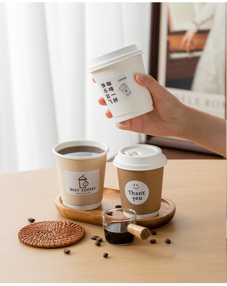 咖啡杯一次性带盖加厚家用牛皮纸杯子奶茶热饮打包杯外带定制商用详情18