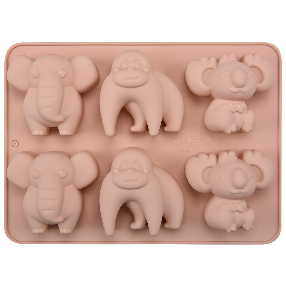 Jia Shi's new 6-piece silicone mold featuring cartoon animal-shaped cake molds, elephant, koala and monkey baking molds