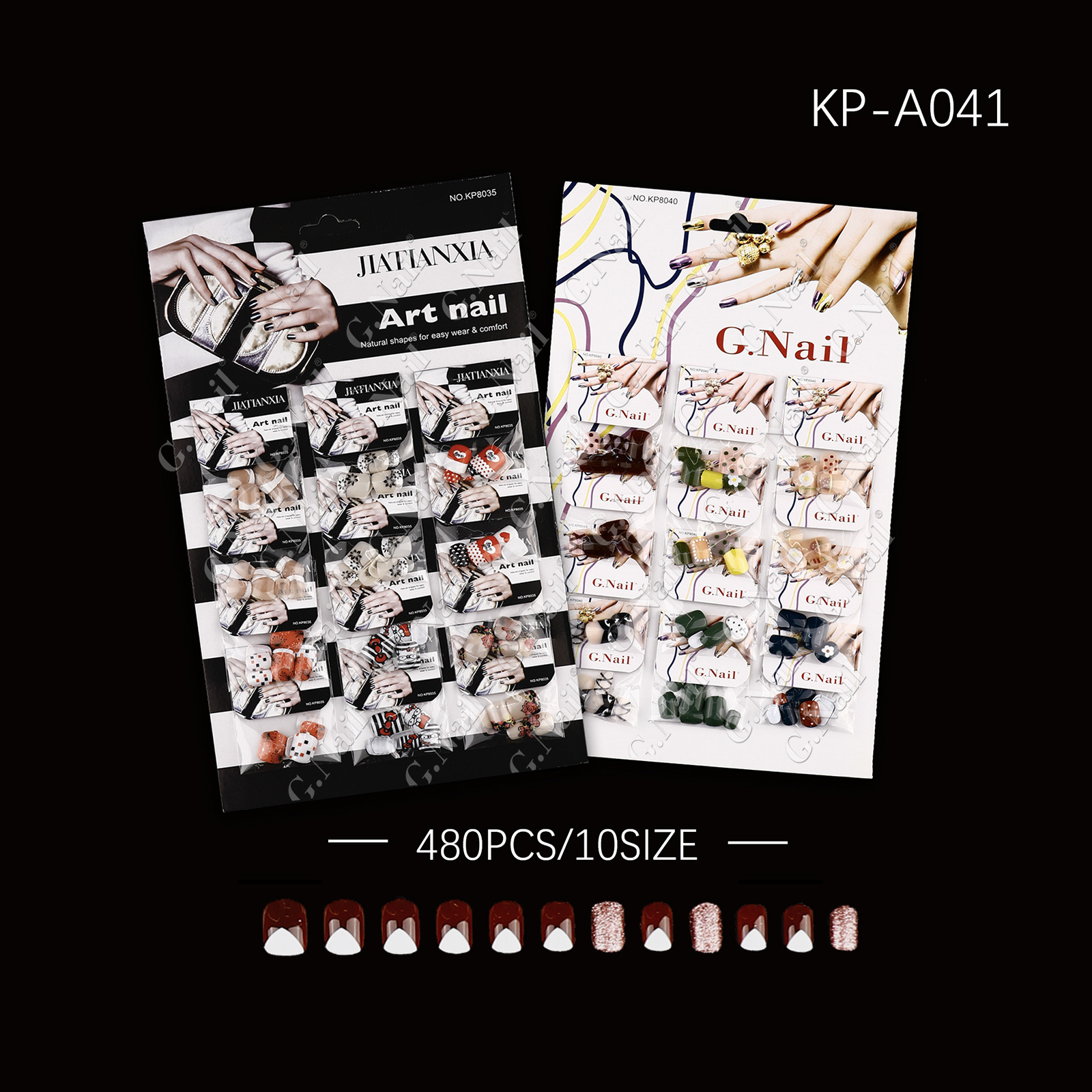 Gnail正品卡装12包一套欧美热销 彩色美甲假指甲套装穿戴甲批发