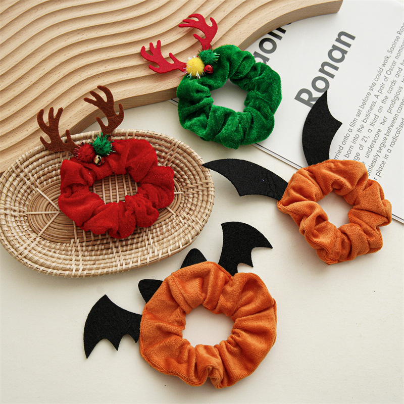 Crossover halloween navidad nuevo venado cuernos murciélagos gorro de pelo gorro de pelo adorno de pelo mujer cabello extraño cordón peluche anillo de cabeza details Picture