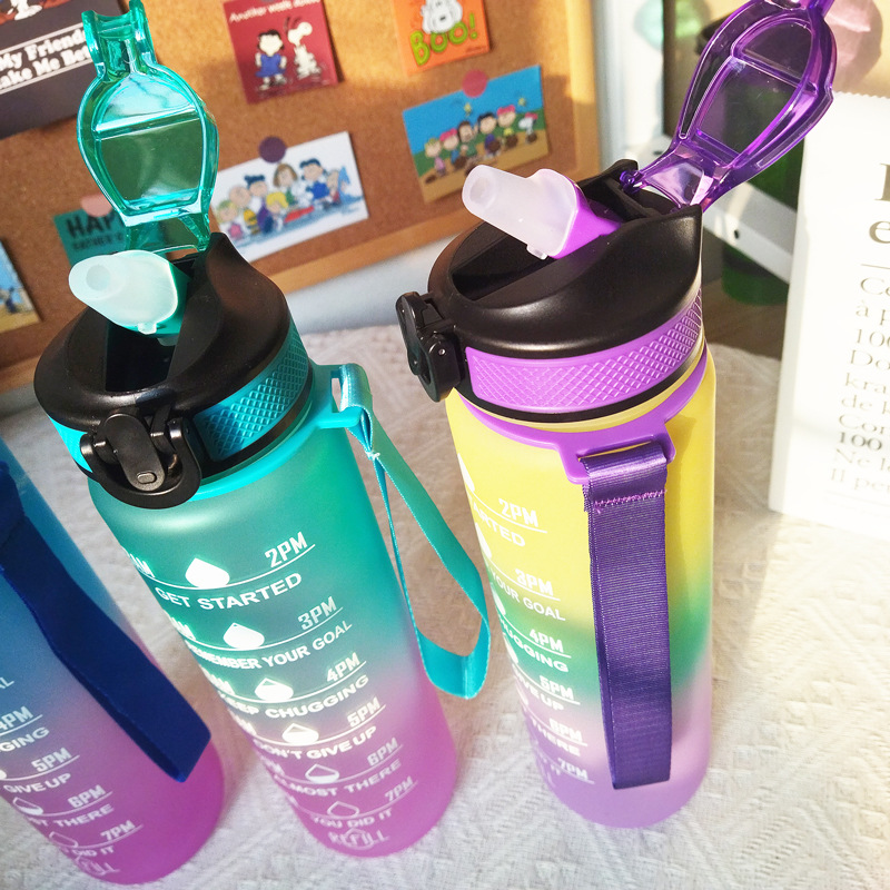 Amazon 1L Large Capacity Sports Water Cup Space Cup Gradient Straw Plastic Cup Student Children Scrub details Picture