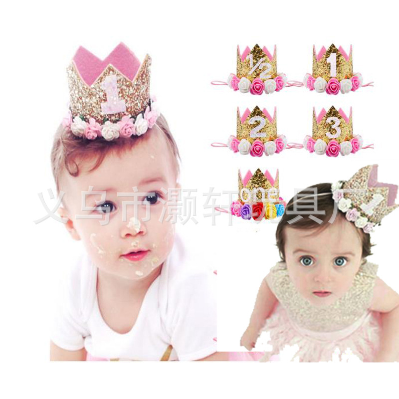 Birthday party flower hat crown number hat First year children baby birthday party decorations birthday hat Specification drawing
