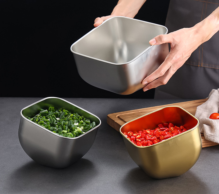 不锈钢生菜碗斜口碗商用韩式烤肉店火锅店装放生菜蔬菜青菜碗桶方形斜口碗不锈钢碗详情1