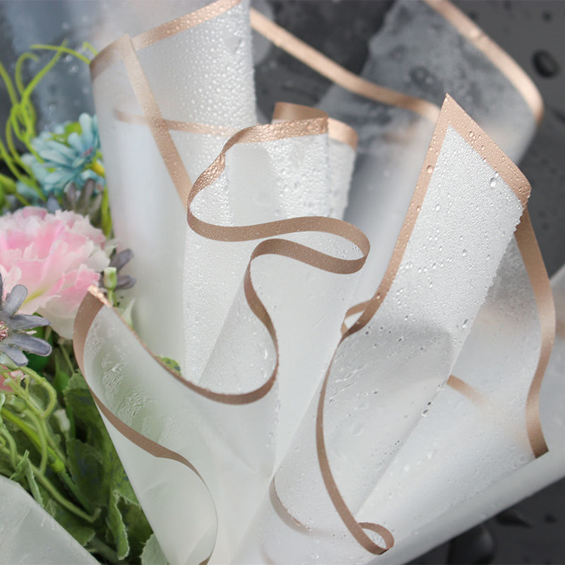 Golden-edge jelly film, waterproof matte paper, fresh flower wrapping paper, bouquets, floral art, Mother's Day wrapping paper materials wholesale details Picture