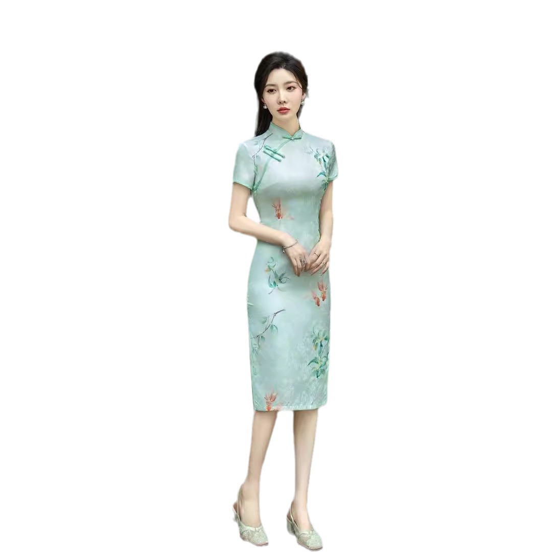 In the summer of "National Trend 2025", a young, elegant and high-end mid-length jacquard double-layer short-sleeved fashionable women's dress with a new Chinese-style improved cheongsam Item Picture