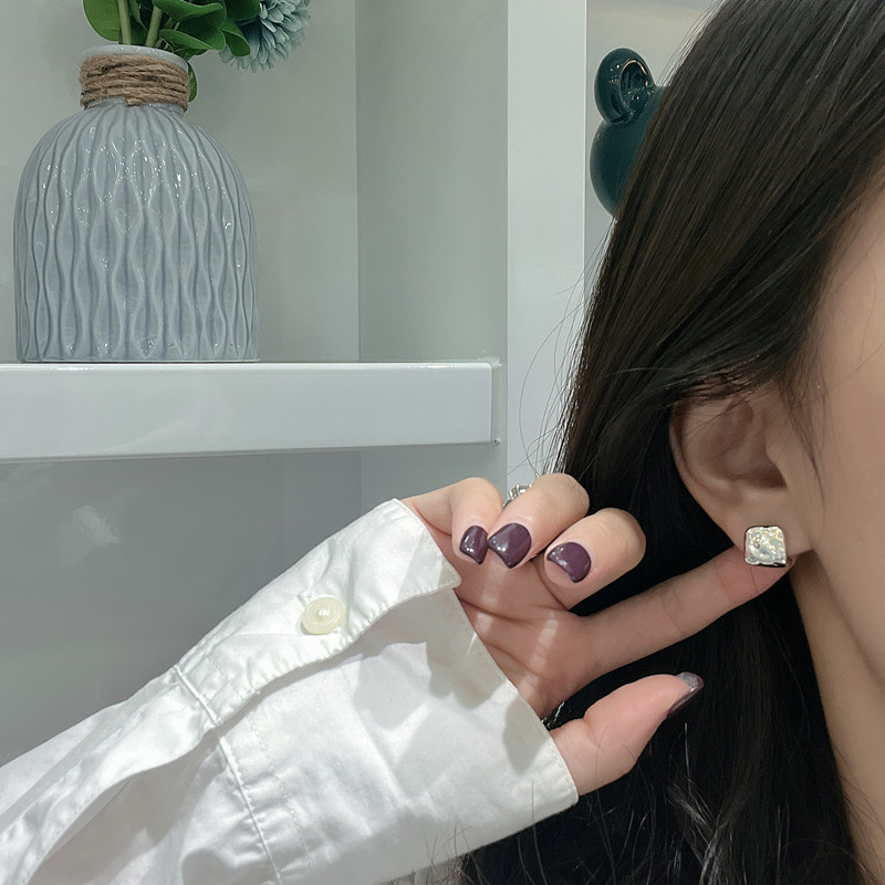 Wholesale of S925 sterling silver Korean-style textured retro square earring heavy industry minimalist Korean-style fashionable earrings details Picture