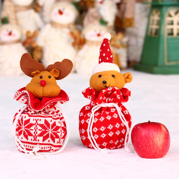Christmas Supplies Santa Snowman Elk Knitted Apple Bag Christmas Children's Goodie Bag Gift Bag details Picture