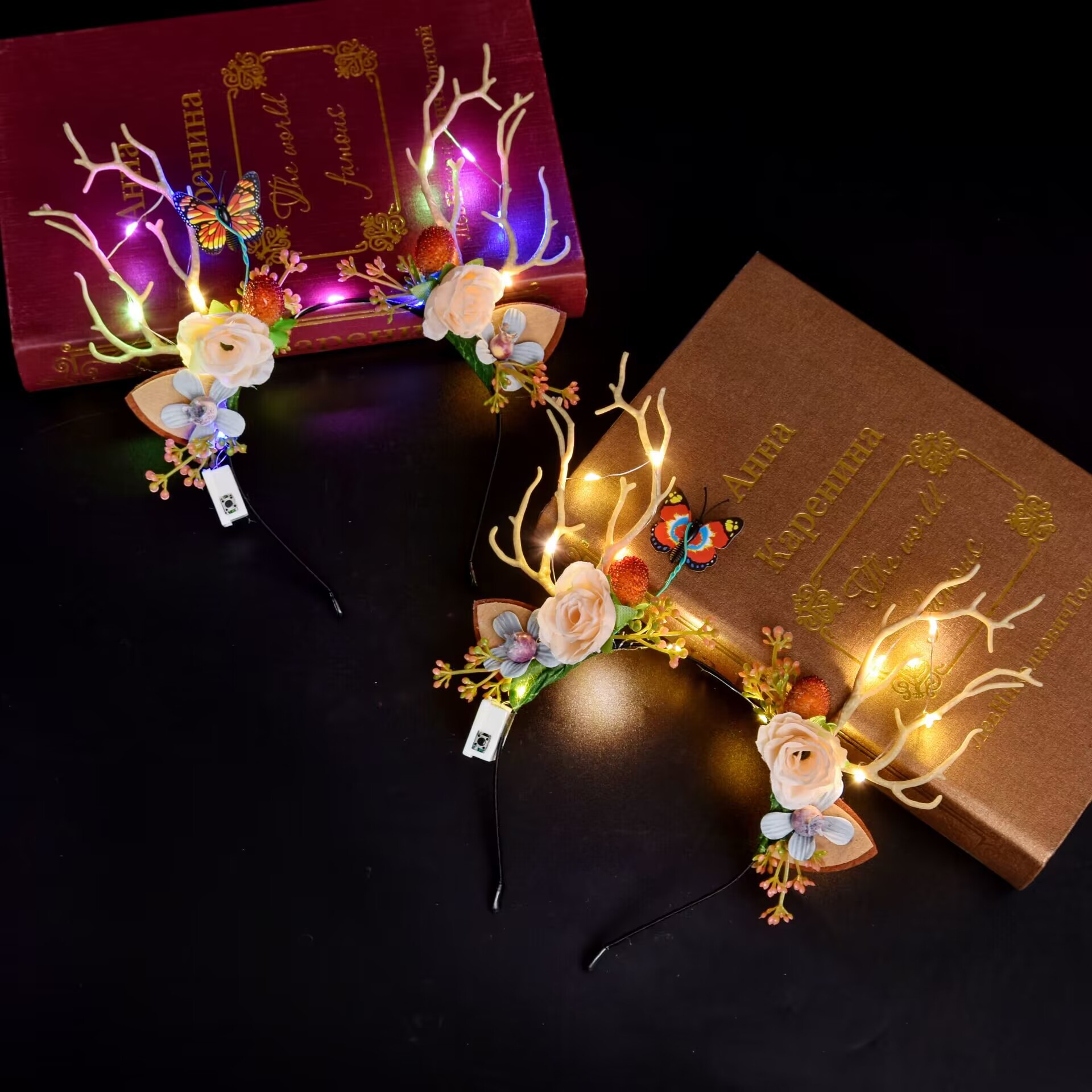 New luminous elk antler headband, glittering hairband, flower fairy antler headwear, Christmas party night market wholesale