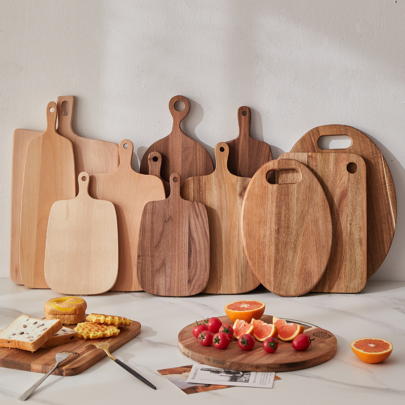 Cross-border acacia wood cutting board, walnut wood solid wood cutting board, cheese and cheese steak board, outdoor camping portable fruit board Item Picture