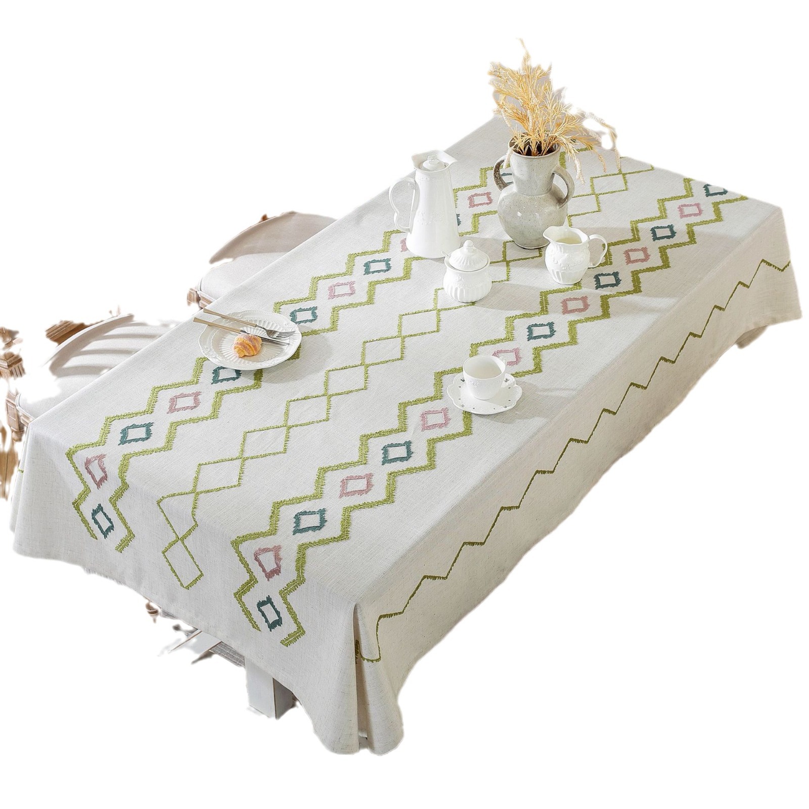 Amazon's new Nordic light luxury high-end cotton and linen three-dimensional embroidered tarpaulin art tablecloth with vertical stripes is fashionable Item Picture