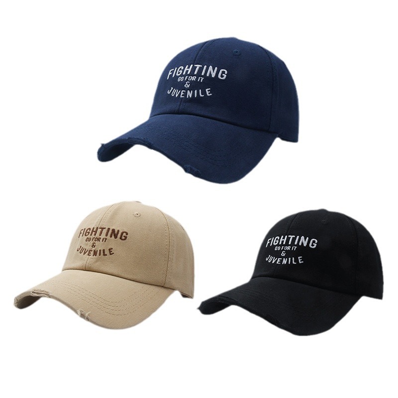 Korean Version Of Spring Hat Female All-Matching Face Alphabet Embroidery Torn Vintage Baseball Cap Outdoor Sunscreen Cap Male Item Picture