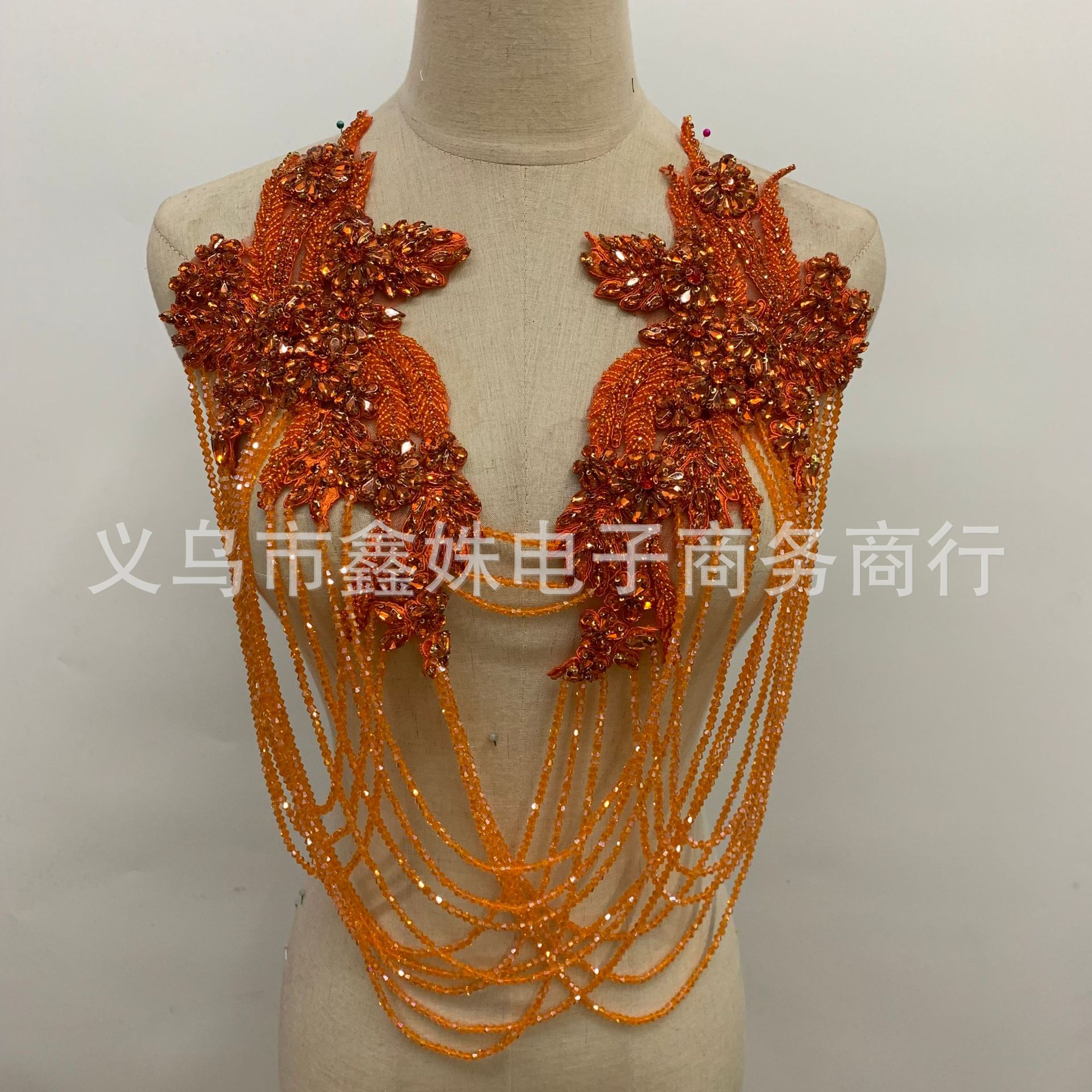 Handcrafted beaded tassel shoulder decoration for wedding gowns and evening gowns, handcrafted silver lace applique Application Scenario