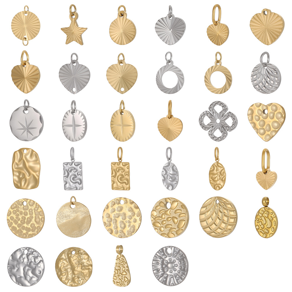 Cross-border best-selling stainless steel pendant texture pattern round plate heart four-leaf clover diy bracelet necklace accessory pic 3