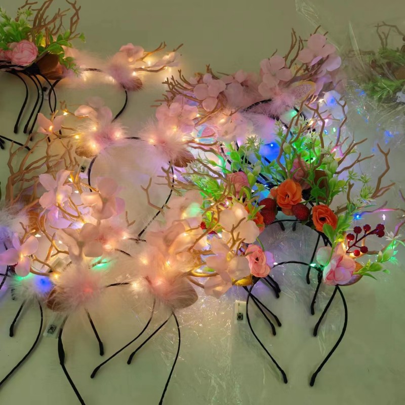 Deer antler headband headwear, forest-themed super fairy-like Internet celebrity, glowing little elk fairy, Christmas hair accessories and hairpins, dazzling colors Specification image