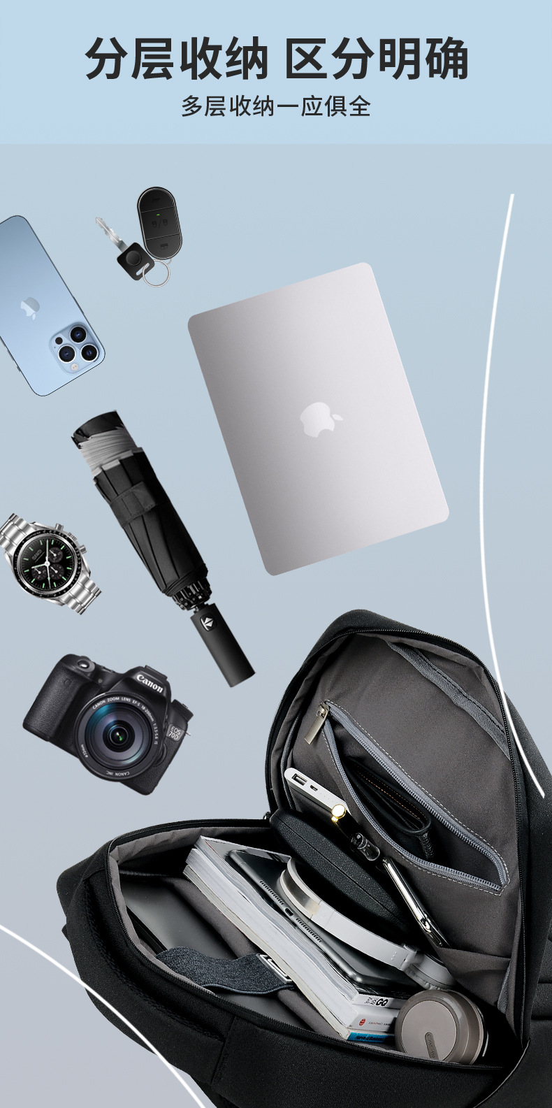 跨境商务男士双肩包高级感时尚女背包双肩防水电脑包通勤旅行书包详情8