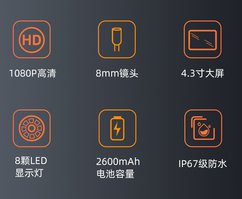高清带屏管道摄像机 8mm镜头汽车维修检测仪可视工业内 窥 镜详情2