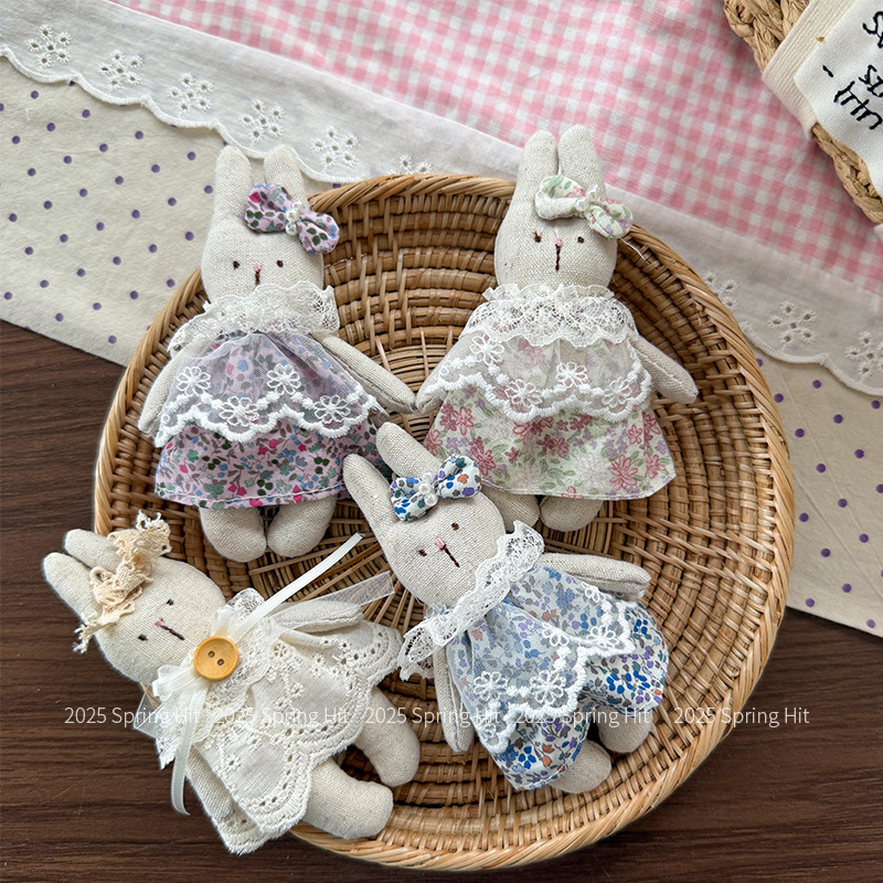 Forest-themed retro lace dress, rabbit animal figurine, Japanese-style sweet fabric doll, cute toy accessory pendant