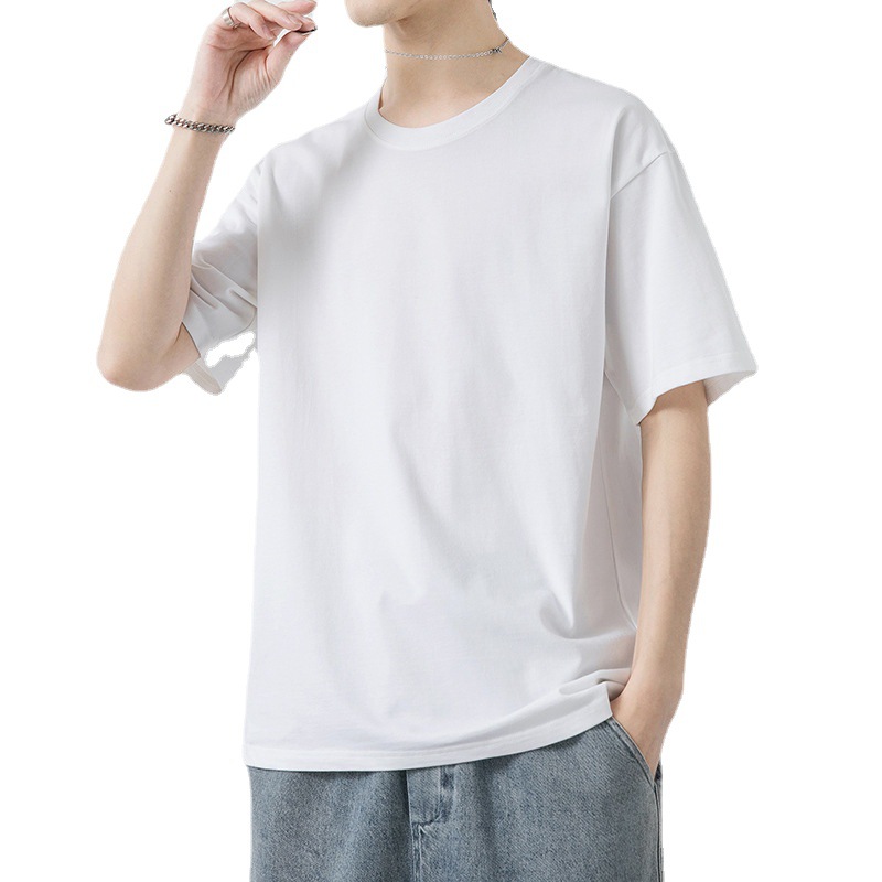Cotton short-sleeved T-shirt for men's 2023 summer new style solid color base layer, trendy ins versatile loose top Item Picture