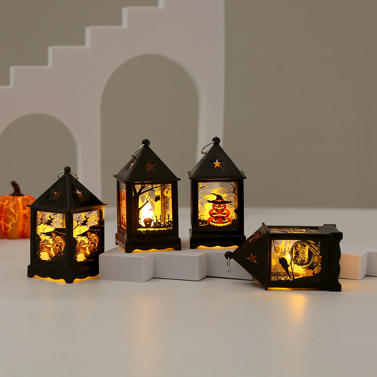 Halloween Wind Lights Led Portable Jack-O '-Lantern Creative Night Lights Festive Atmosphere Decorative Props Layout Small Ornaments details Picture