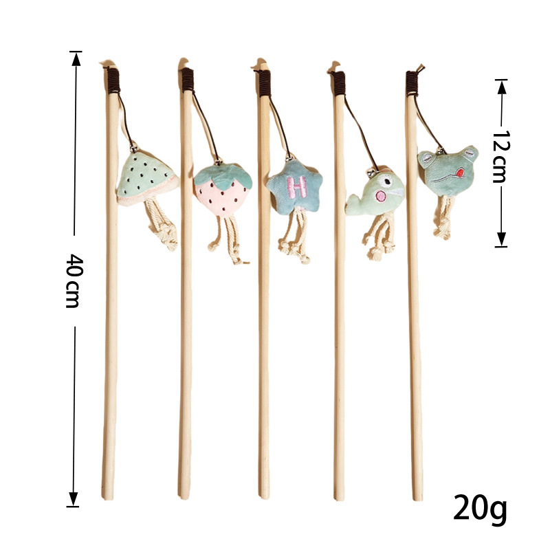 Cross-border manufacturer's new wooden cat toy stick, light-colored plush doll, elastic rope with bell, cat self-entertainment toy Item Picture