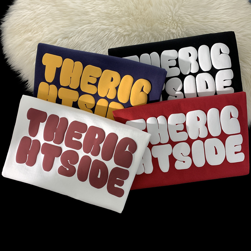 Hong Kong-style summer foamed letter short-sleeved T-shirt, loose and heavy 260-gram, American style versatile half-sleeved with trendy print for both men and women Application Scenario