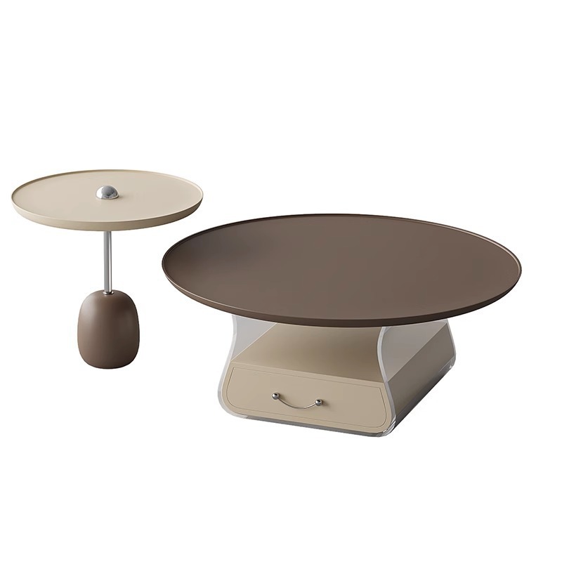 奶油风圆形茶几小户型客厅家用简约现代小红书同款法式亚克力茶几白底实物图