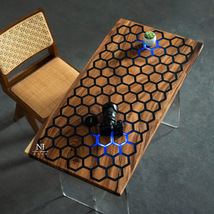 网红同款神奇感应河流桌家用装饰环氧树脂桌简约长条耐磨实木桌